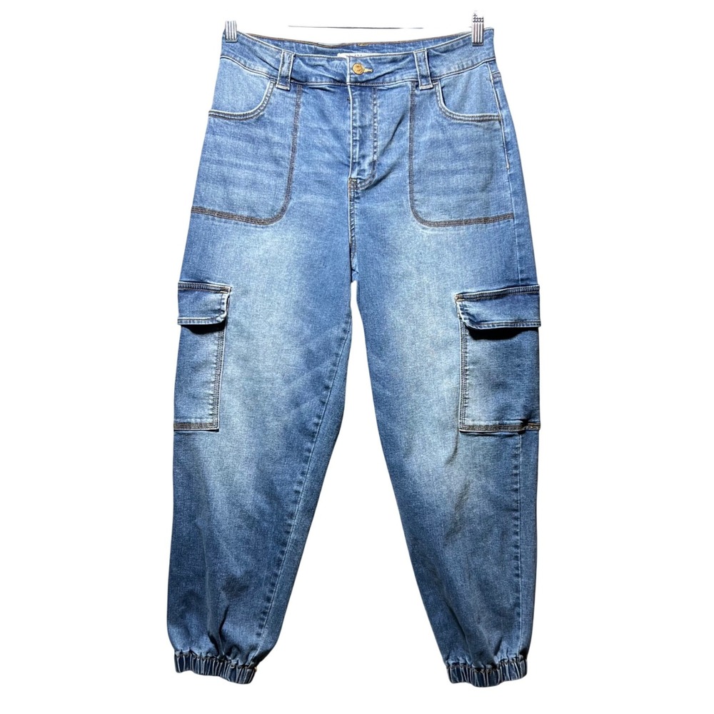 Celebrity Pink Womens Blue Denim Cargo Jogger Pants Medium Wash Size L